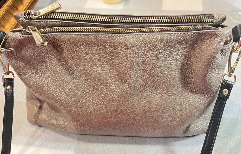 VALENTINA Italy Elegant Pebbled Leather Triple Entry Crossbody Bag Gold Hardware