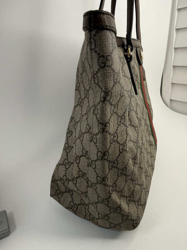 Gucci GG Supreme Ophidia Tote Bag Brown Canvas Leather Green Red Stripe Italy gallery