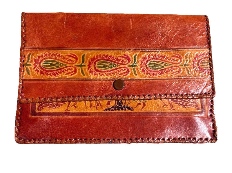 Vintage Tribal print genuine leather clutch. Excellent condition Handmade