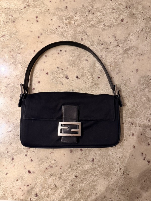 Fendi Baguette Black Nylon Shoulder Bag Vintage
