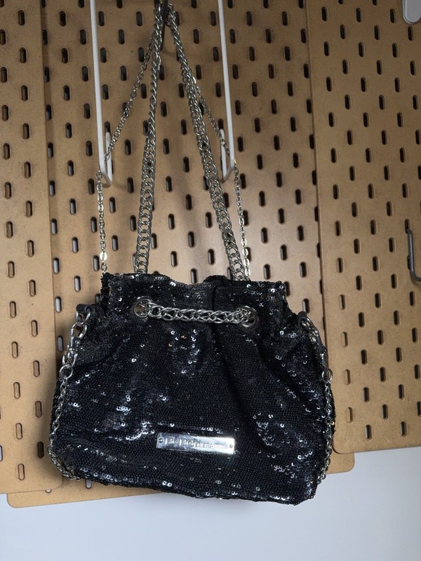 BCBGeneration Black Sequin Small Shoulder Bag Chain Strap Detachable Snap gallery
