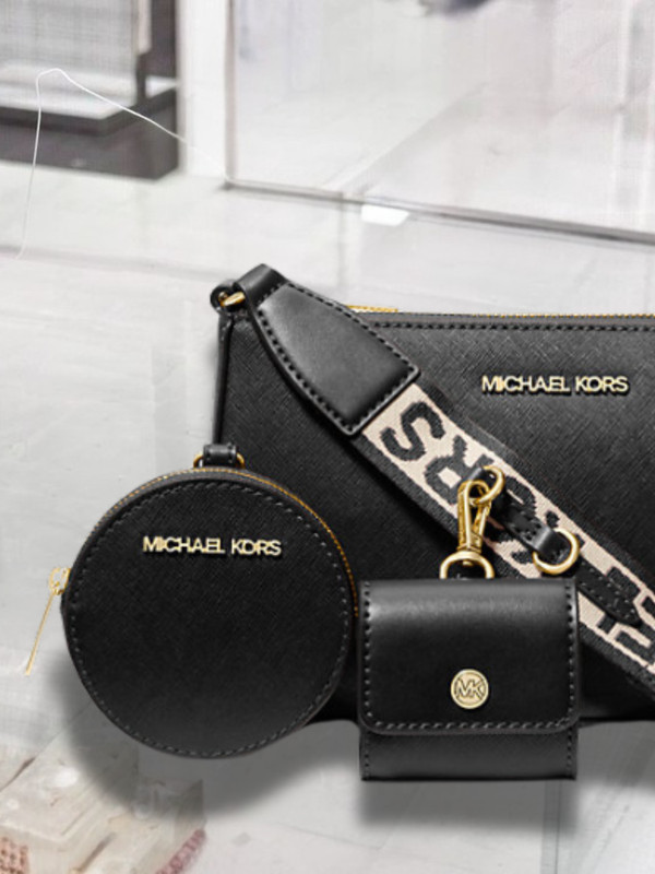 Michael Kors Jet Set Women Small Leather Crossbody Bag with Airpods Case Black gallery