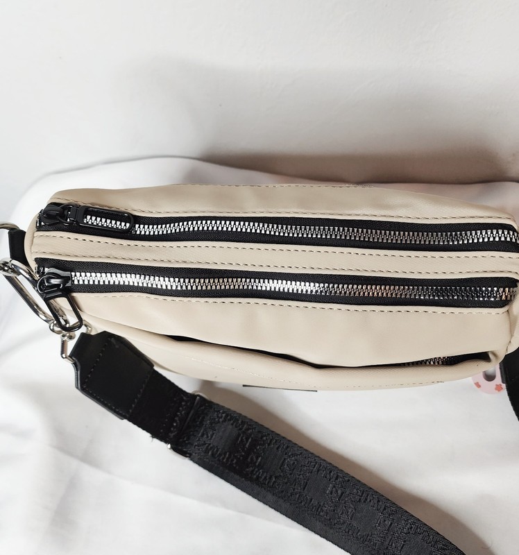 PMZ Neutral Beige Nylon Crossbody Bag with Logo Webbing Strap gallery