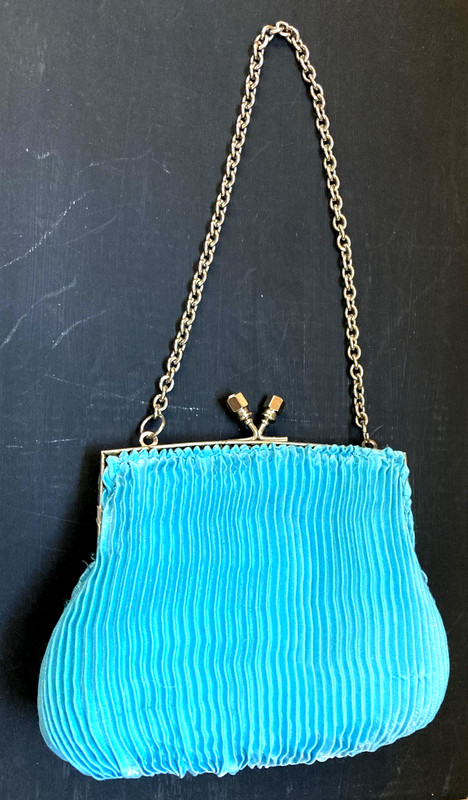 Vntg Jessica McClintock 5"x4" Blue Silver Bead Snap Closure Wristlet Purse A2 gallery