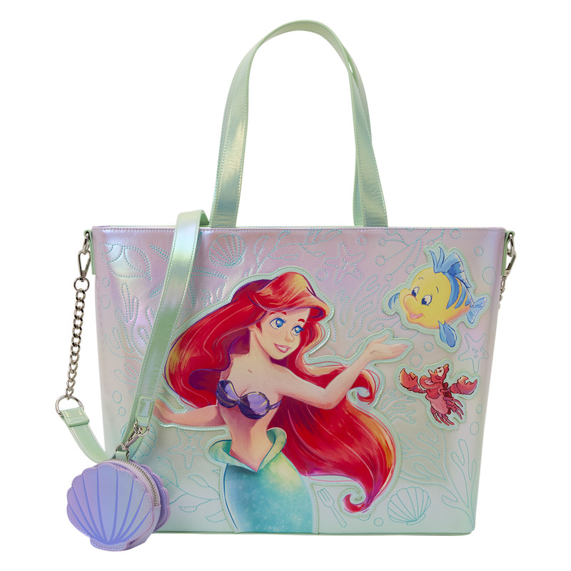 The Little Mermaid Ariel, Flounder, & Sebastian Tote Crossbody Bag with Coin Bag