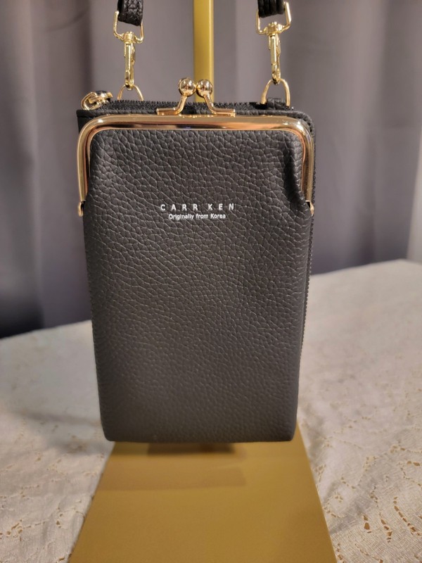 Carr Ken ~ Crossbody Cell Phone Purse Shoulder Bag Wallet Gray Kiss Lock/Zip NEW