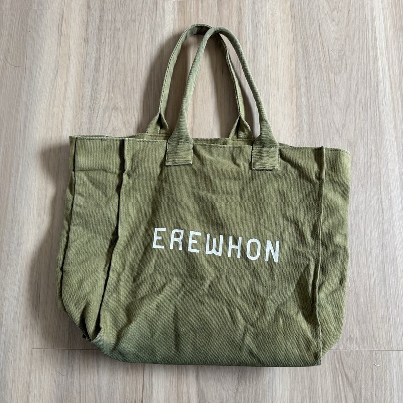 Washed Olive Erewhon Natural Traveler Organic Cotton Tote Bag