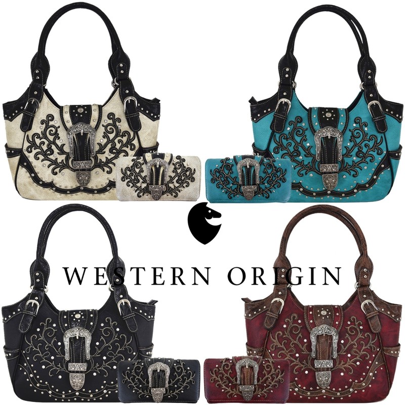 Western Buckle Tooled Leather Concealed Carry Purse Women Country Handbag Wallet