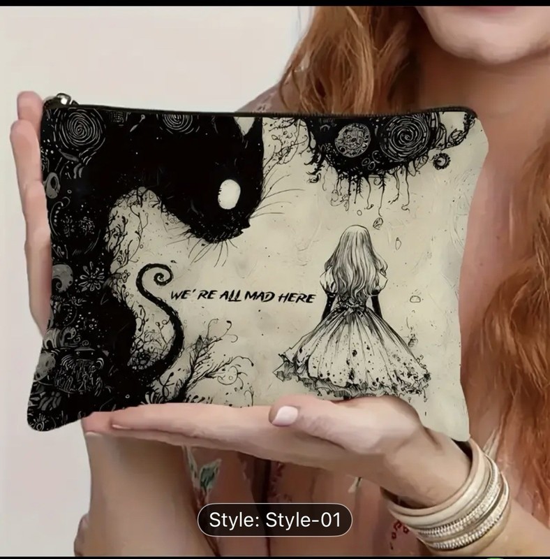 Dark Fairy Tale Mysterious Black Cat & Girl IIlustration Zipper Bag