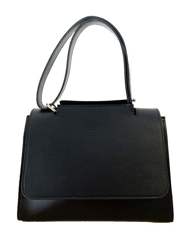 Womens REAL LEATHER Black Handbag Hard Handbag Stylish Vintage Trunk 30X23X16