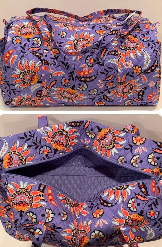 VERA BRADLEY QUILTED LARGE TRAVELER DUFFEL GYM BAG FLORAL Mural Garden Purple