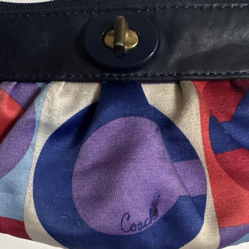 Coach Multicolor Geometric Zip-Top Wristlet Bag Wrist Strap Lined Gold gallery