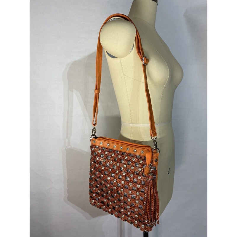 Orange Rhinestone Tassel G.G…ing Shoulder Bag Purse Handbag Medium