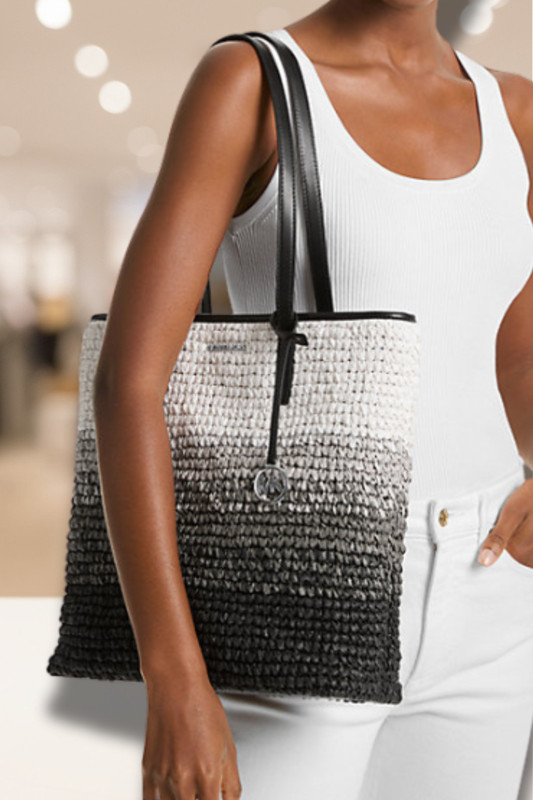 Michael Kors MK Women Large Fashion Ombré Straw Shoulder Tote Bag Handbag Purse gallery