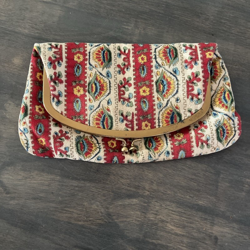 VTG MEL-TON TAPESTRY LOOK FOLD OVER CLUTCH PURSE, GOLD Details