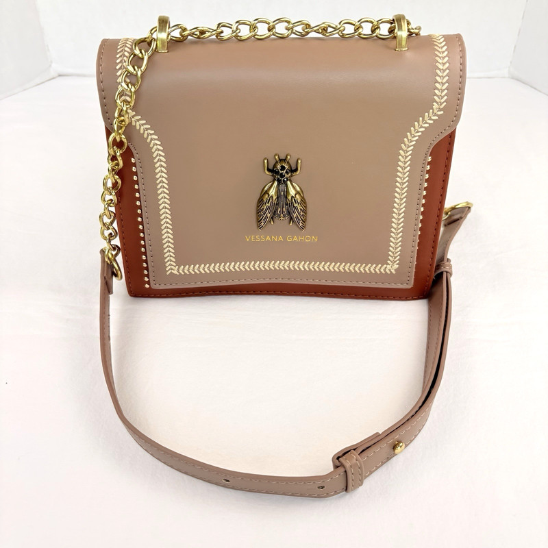 Women’s Vanessa Gahon Bee Emblem Faux Leather Two-Tone Brown Small Crossbody