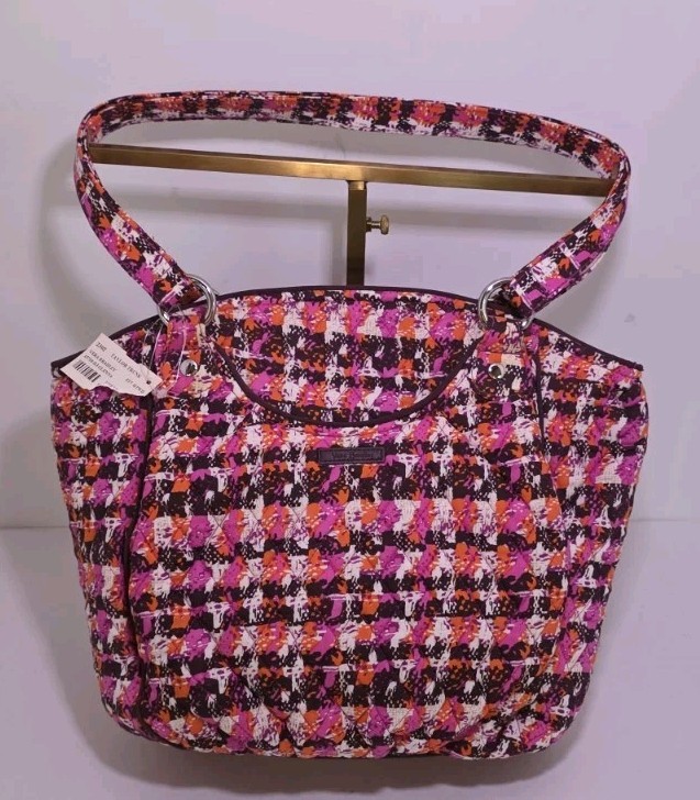 VERA BRADLEY Glenna Bright Orange Pink Purple White Houndstooth Bag NWT