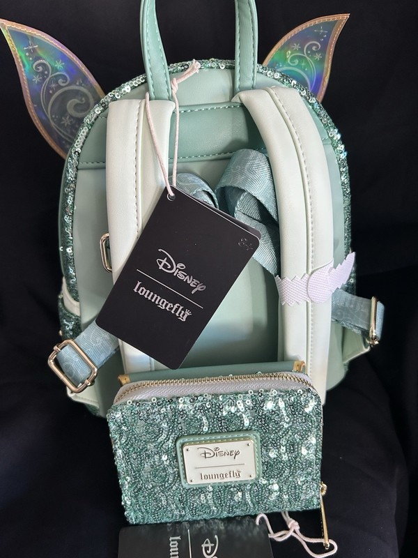 Loungefly Disney Tinker Bell Sequin Cosplay Mini Backpack and Wallet SET NWT gallery