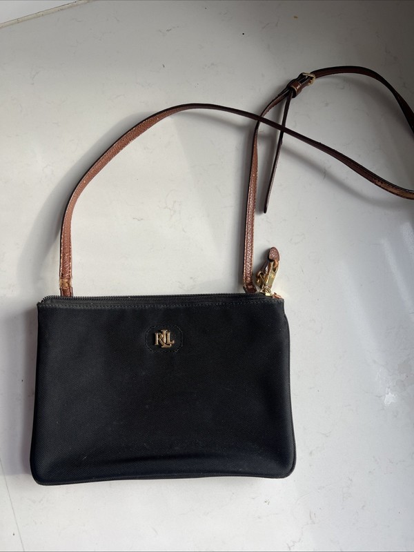 LAUREN RALPH LAUREN Monogram Tara Double Zip Crossbody Black Canvas Quiet Luxury