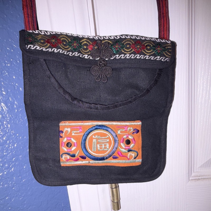 Vintage Black Floral Embroidered Small Crossbody meaning good fortune/blessings