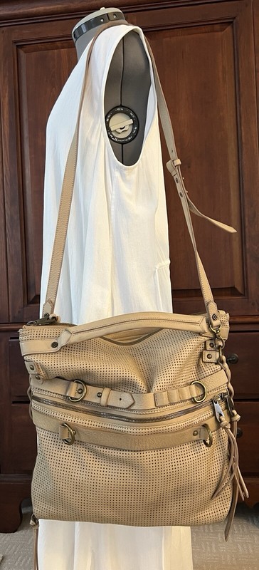 Learher Bag Hobo Joelle Hawkens Shoulder Tan Sand Large Foldover Victory Satchel gallery