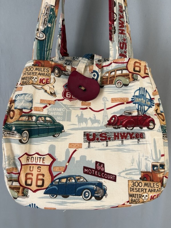 Handmade Route 66 Tote Bag Retro Vintage Car Americana Travel Shoulder Purse