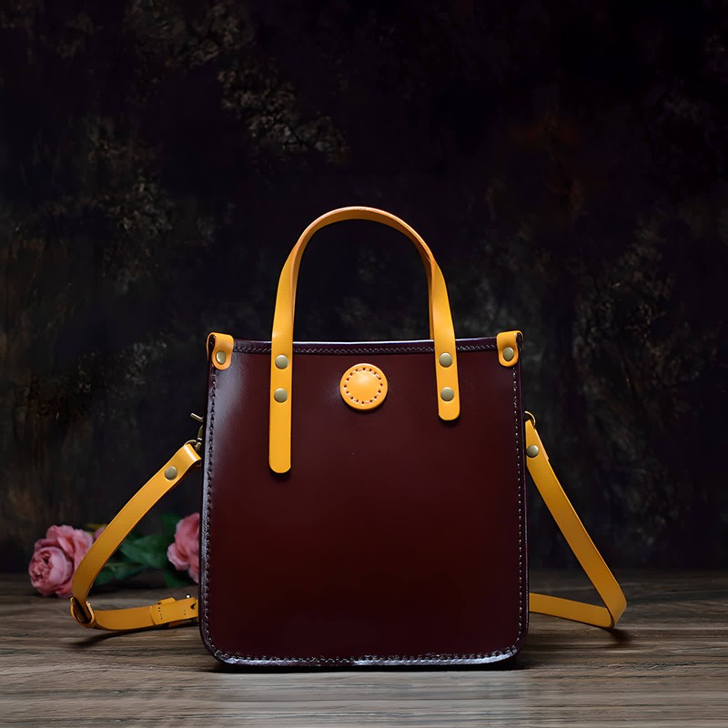 Erivis Tote bag Hand bag Genuine Leather Crossbody bag Burgundy Small bag