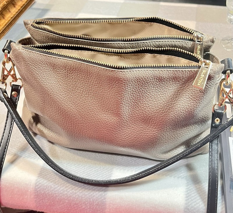 VALENTINA Italy Elegant Pebbled Leather Triple Entry Crossbody Bag Gold Hardware gallery