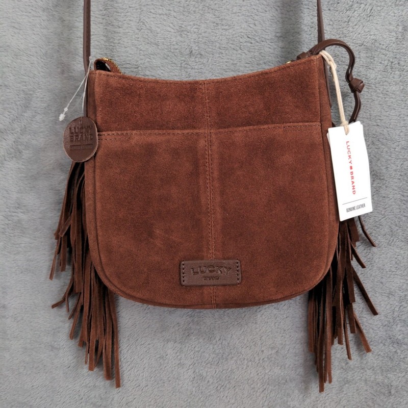 NWT Lucky Brand Nyra Fringe Crossbody Dark Capuchino Suede Leather Boho Festival