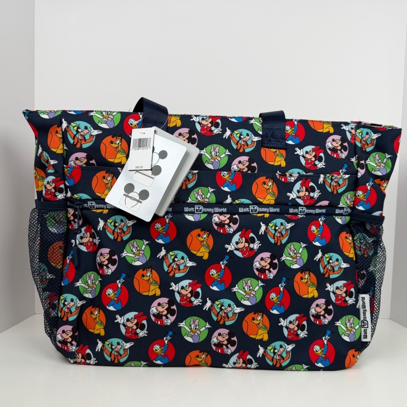 Disney Parks Mickey & Friends Bubble Button Tote Bag Laptop, Bottle Pocket NWT
