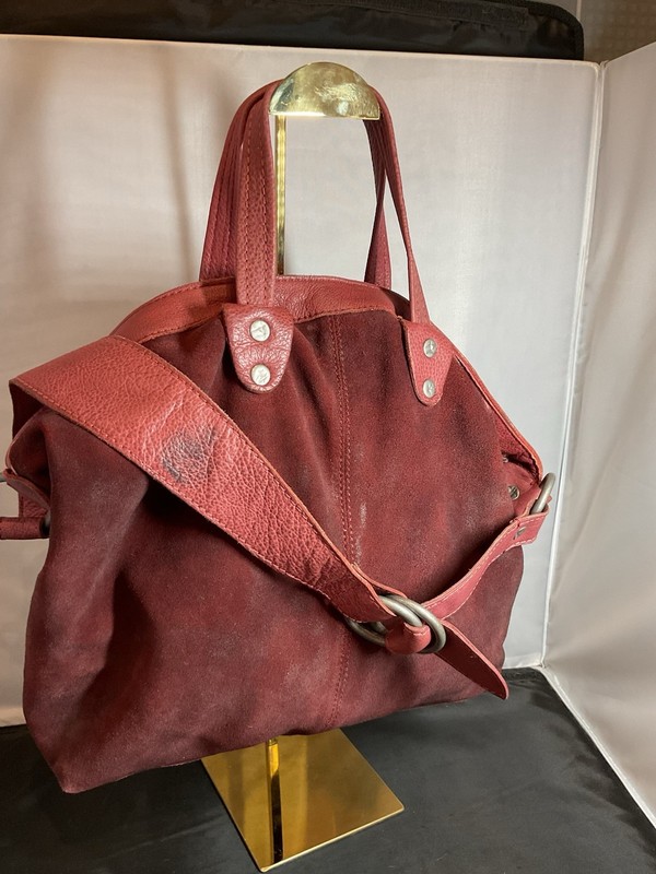 We The Free People Large Red Suede Leather Distressed Slouch Handbag Purse Hobo