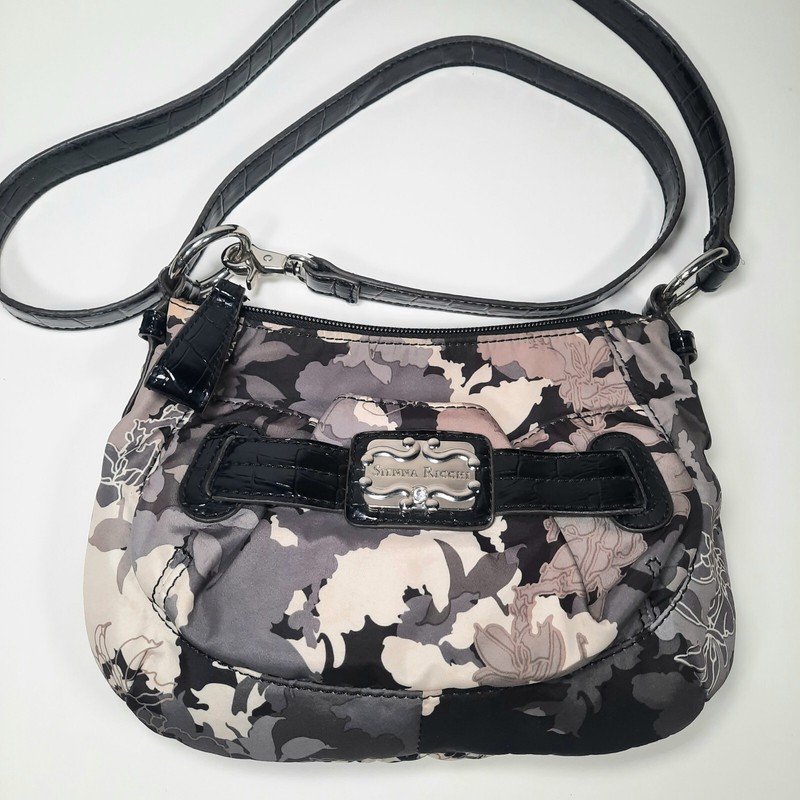 Sienna Ricchi Small Purse Crossbody Polyester Gray Multi-Floral Vinyl Strap