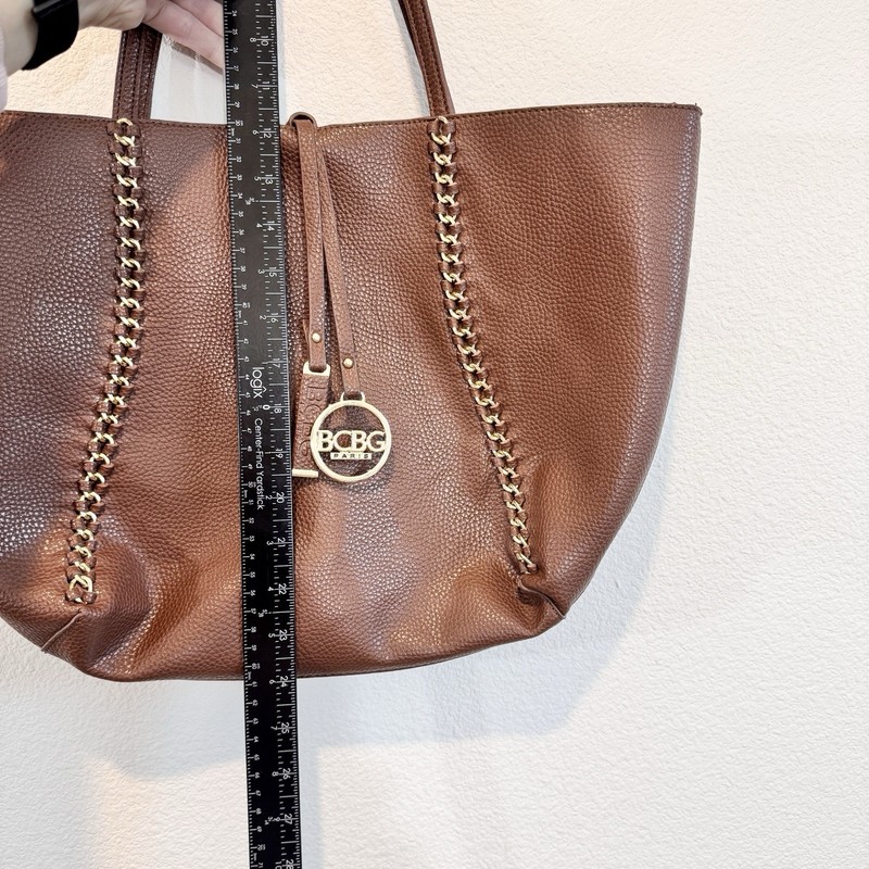 BCBG Paris Brown Leather Tote Y2K Minimalist Quiet Luxury Work Shopper Bag Large gallery