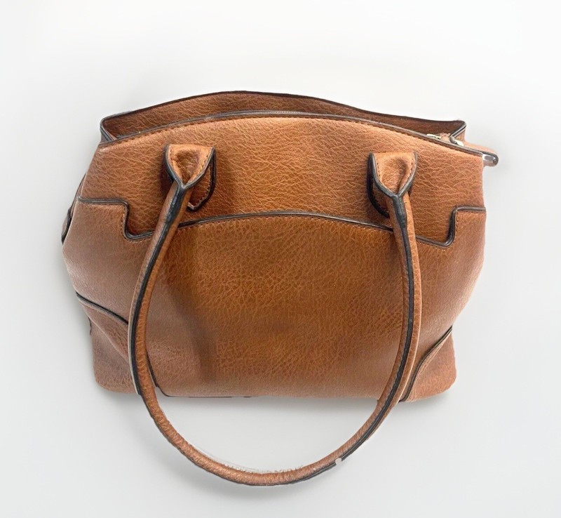 Bueno Camel Brown Vegan Leather Satchel Double Handle Handbag Shoulder Bag Purse gallery