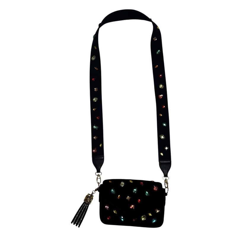 Edie Parker Melissa Crushed Velvet Jewel Crossbody Bag Black Multi Rhinestone