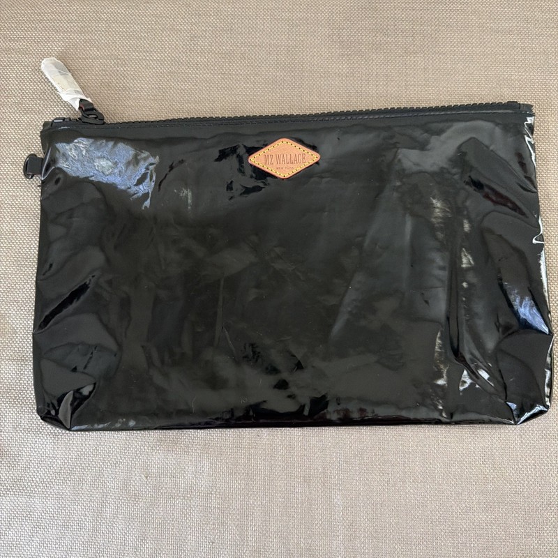 MZ WALLACE Lightweight Nylon Pouch Zipper Black Lacquer Insert Case 13”x 8” *C
