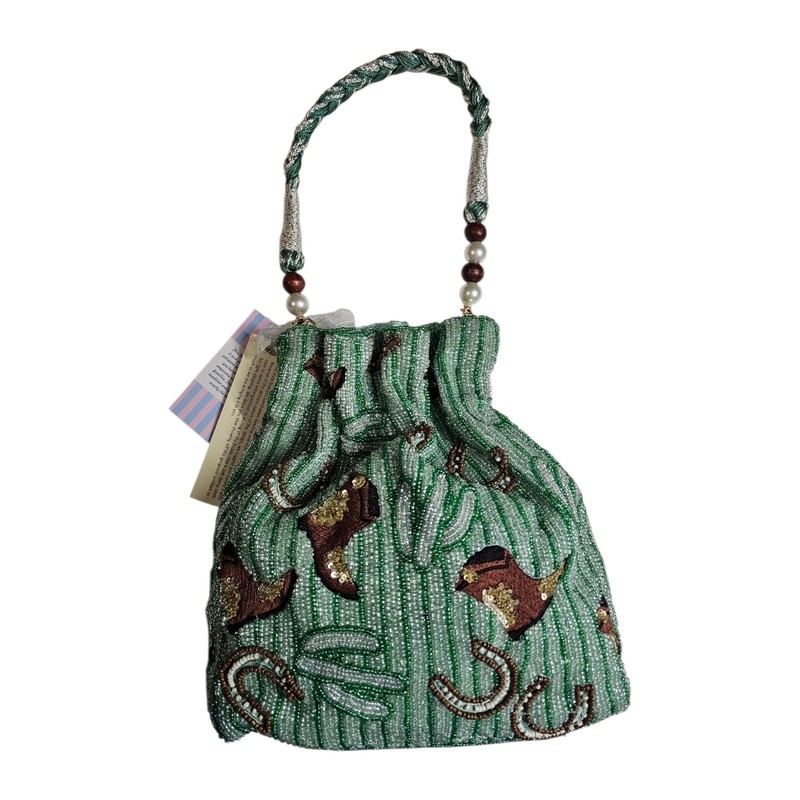 Handcrafted In India Beaded Western Drawstring Pouch Bag Cactus Cowboy Boots New gallery