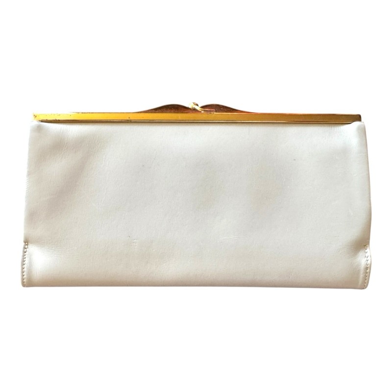 Vintage Clutch Bond Street Purse Off White Gold Kiss Lock Frame MCM w ID Case gallery
