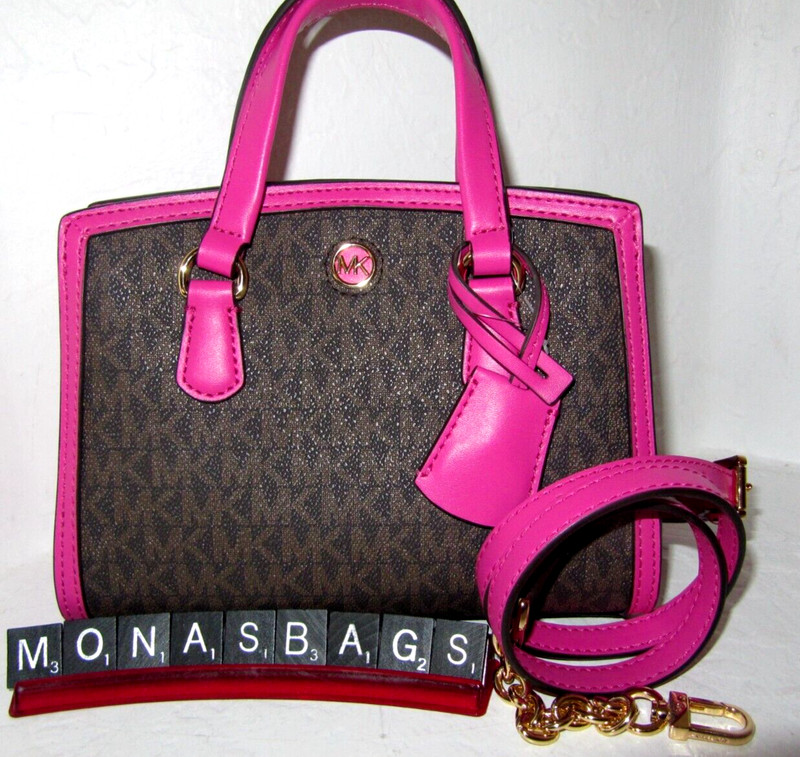 Michael Kors Brown Signature Small Chantal Crossbody Cerise Pink Leather gallery