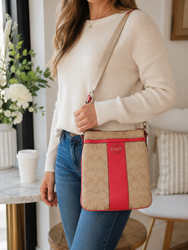 Coach Signature Crossbody Bag – Classic Style with a Bold Pop of Color