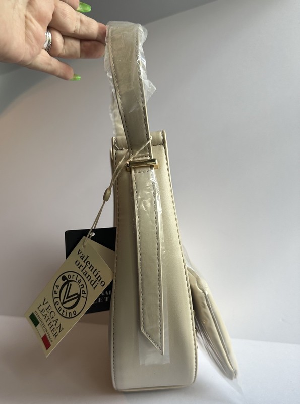 Valentino Orlandi Taupe Vegan Leather Gold Studded Shoulder Bag + Wallet NWT gallery