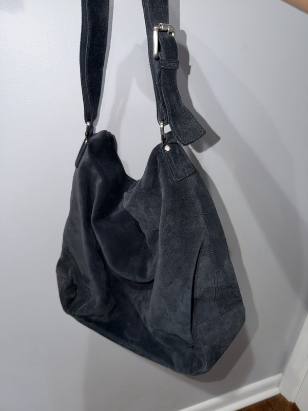 TALBOTS BLUE SUEDE SLOUCHY HOBO LARGE SHOULDER BAG BOHO F