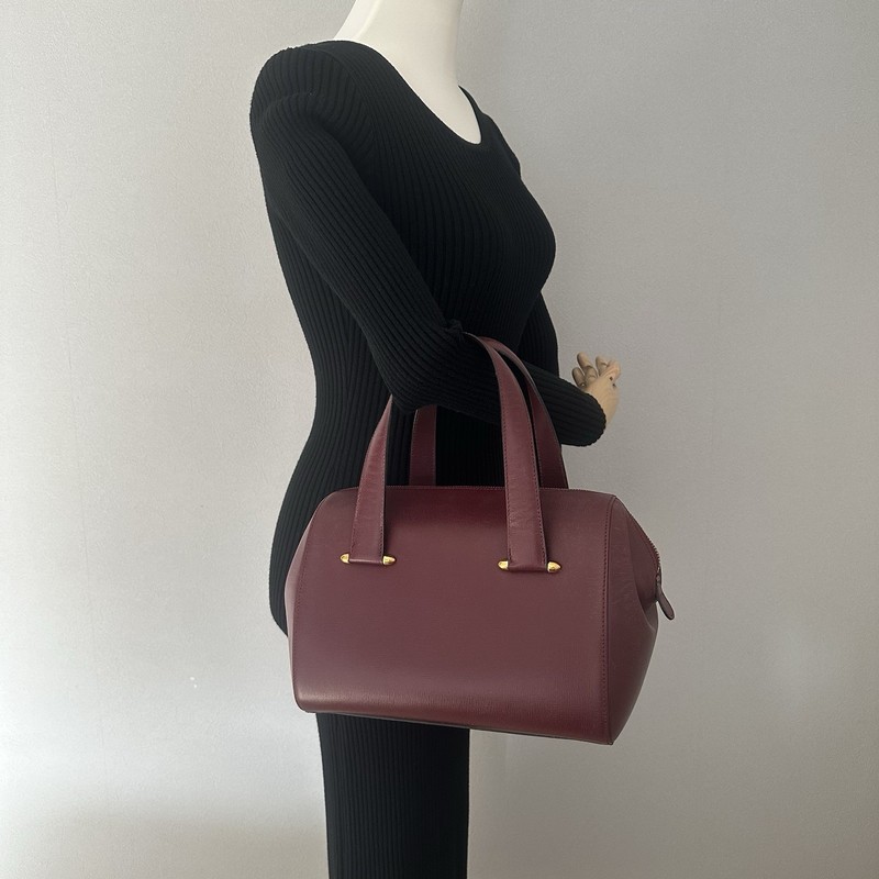 Must de Cartier Leather Hand Bag Boston Bag Bordeaux Auth