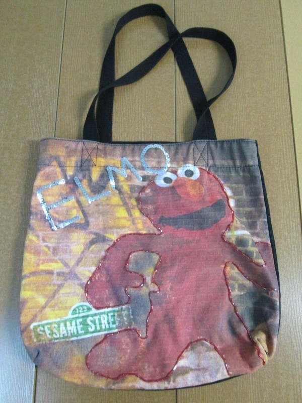 Vintage Elmo Sesame Street Tote Bag Large 13×13 Purse Red Sequins Beaded Canvas