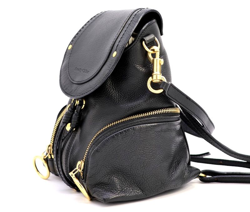 SEE BY CHLOÉ Backpack 2Way Shoulder Bag Black Leather Compact Authentic gallery