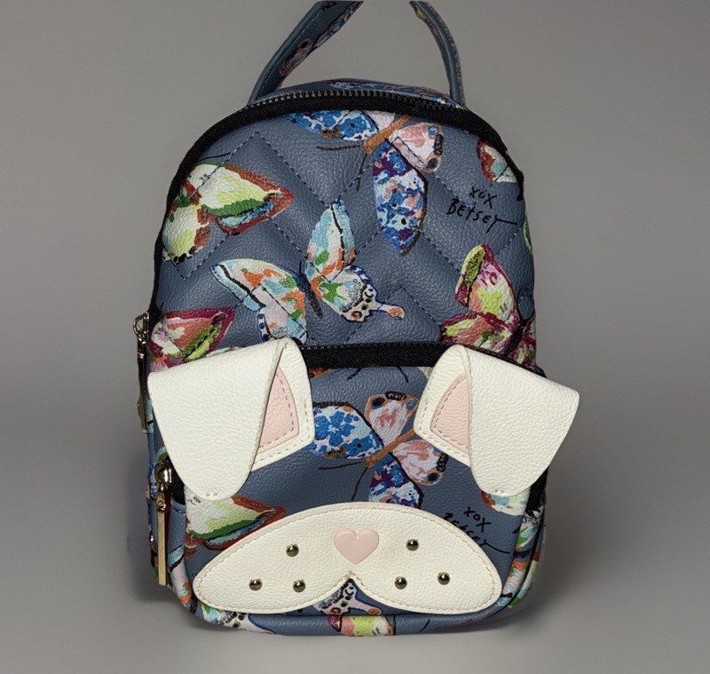 Betsey Johnson Blue Mini Backpack White Bunny Blue Quilted Butterflies 9x7x4 In
