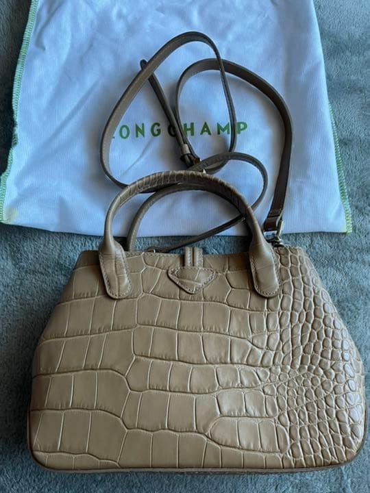 Longchamp Roseau Croco Embossed Handbag Shoulder Bag Leather Beige NEW Japan gallery