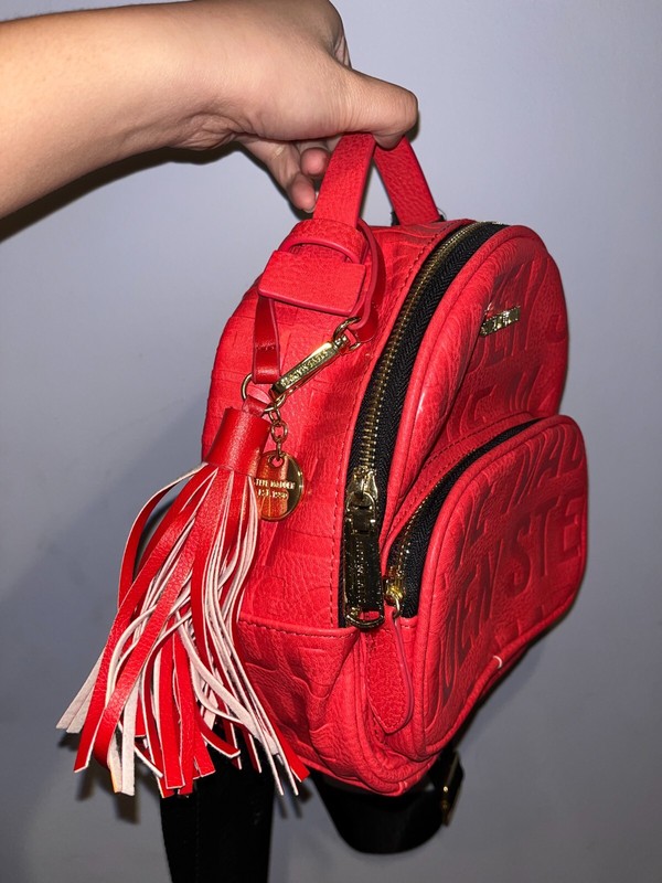 Steve Madden Backpack Purse Coral Red Embossed Small 9in x 8in New With Tags