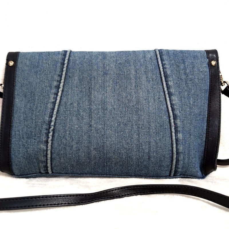 DIESEL Denim Shoulder Bag Blue and Black Mixed Material Metal Lock Studs gallery