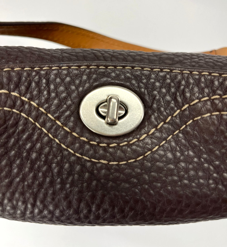 Coach Brown Pebble Leather Chelsea Shoulder Bag Purse F12338 Medium Turn Lock gallery